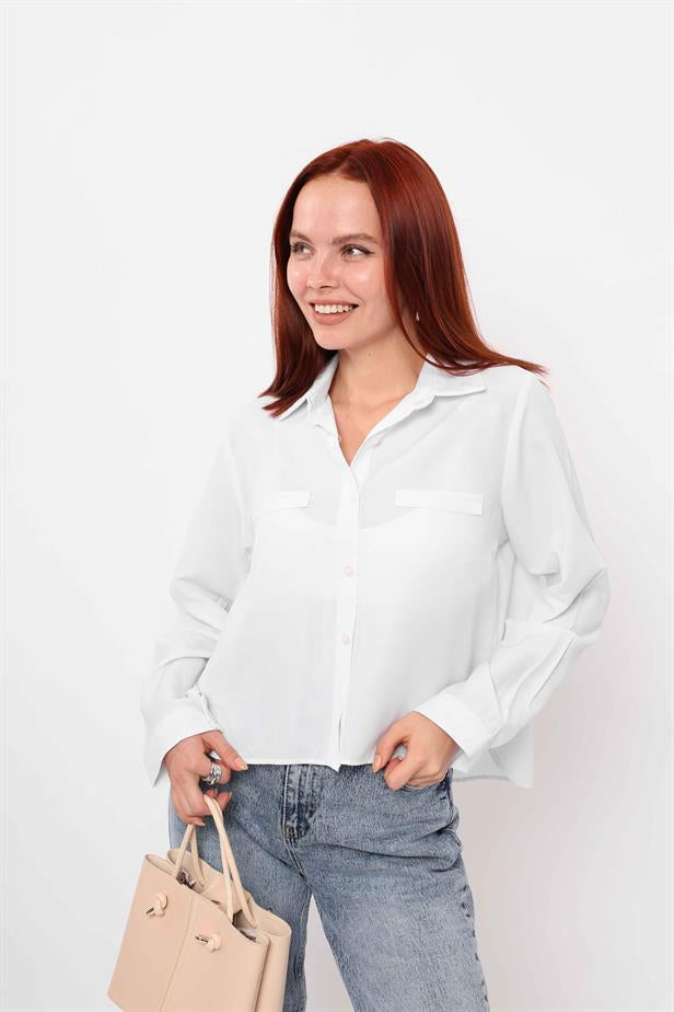 Women's Pocket Fancy Shirt White - STREETMODE™