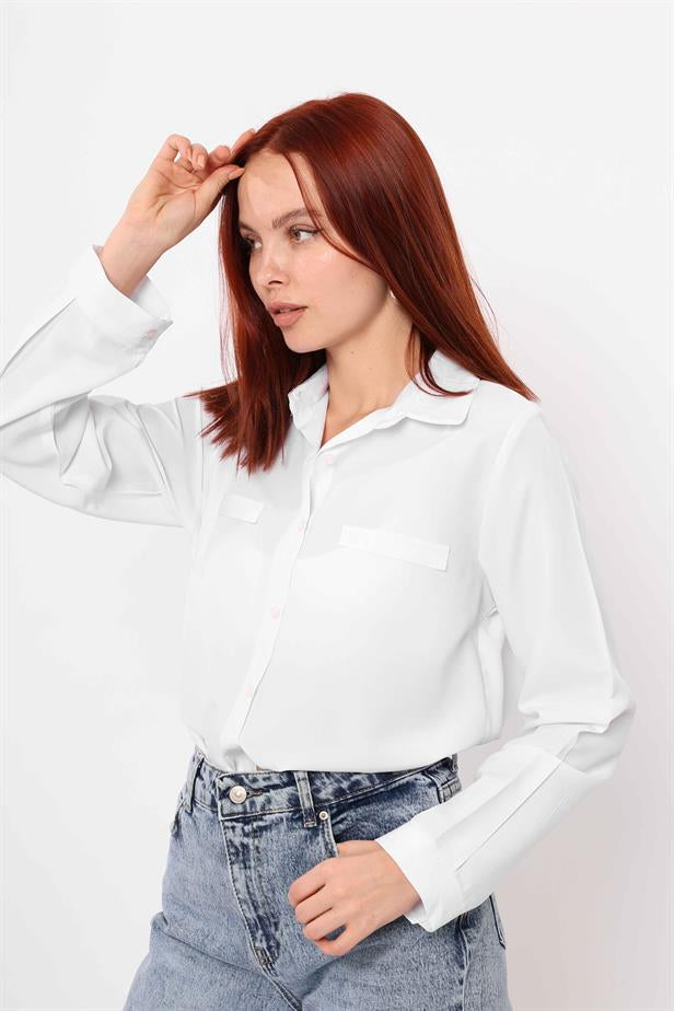 Women's Pocket Fancy Shirt White - STREETMODE™