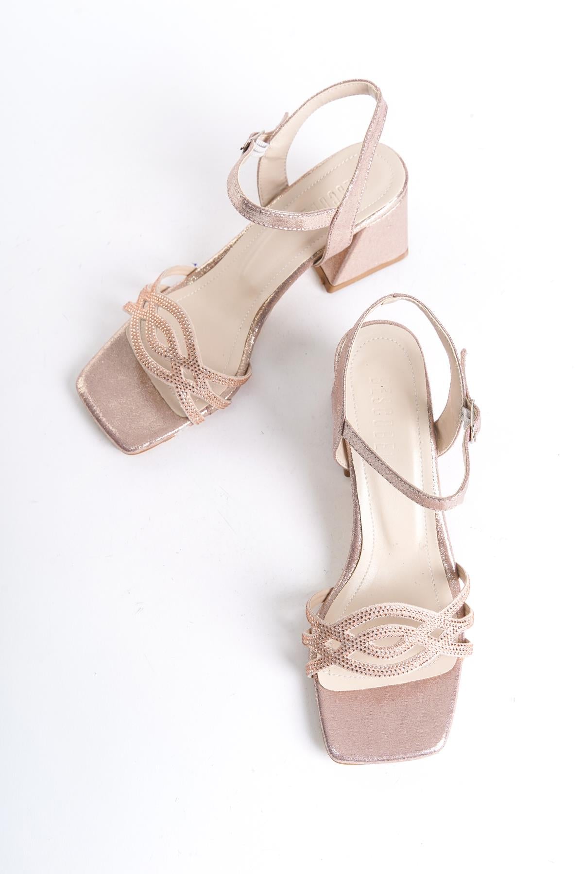 Women's Powder Yekm Low Heel Stone Evening Dress Sandals Shoes - STREETMODE™