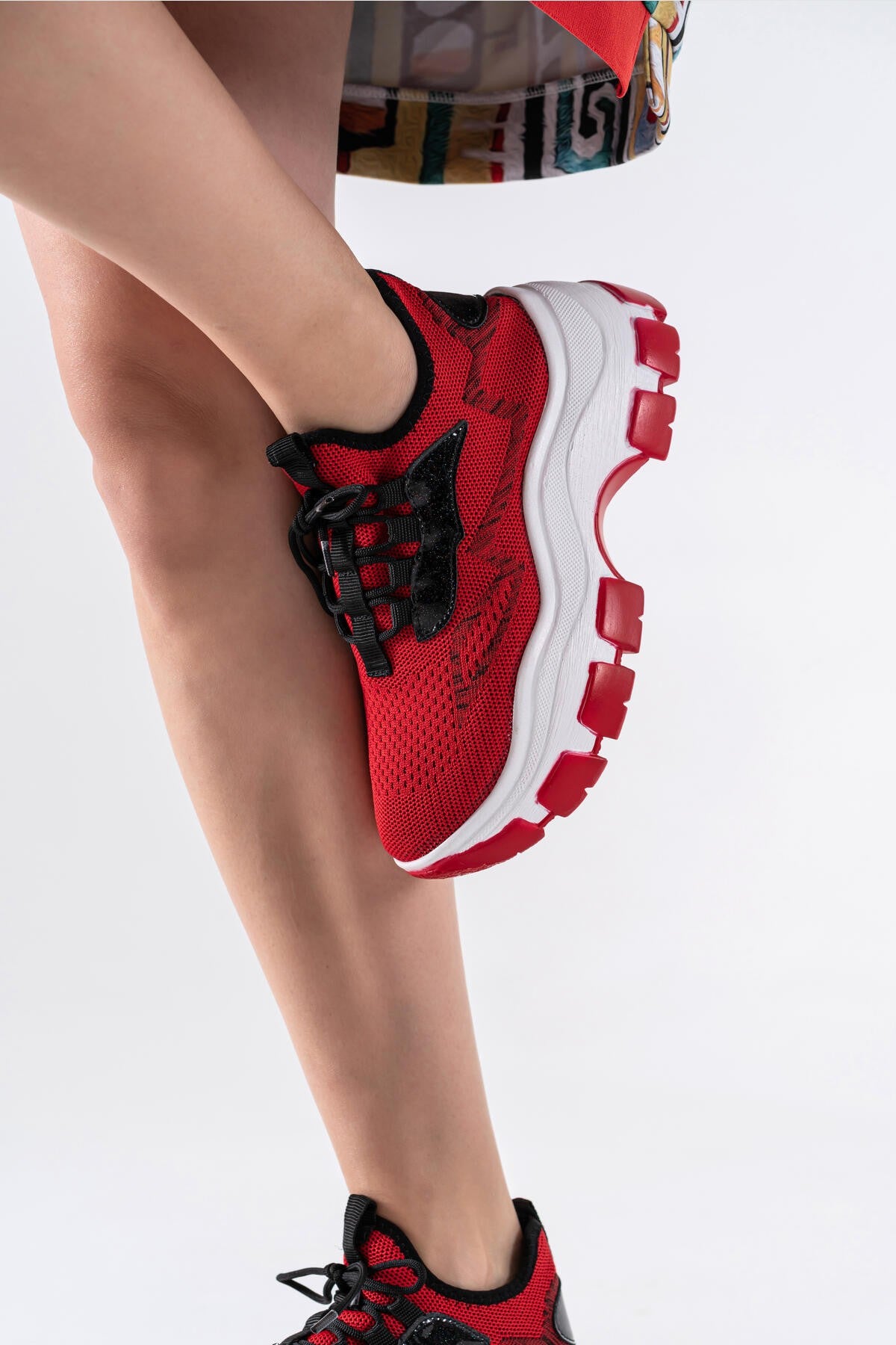 Women's Red Knitwear Lace-Up Sports Shoes - STREETMODE™