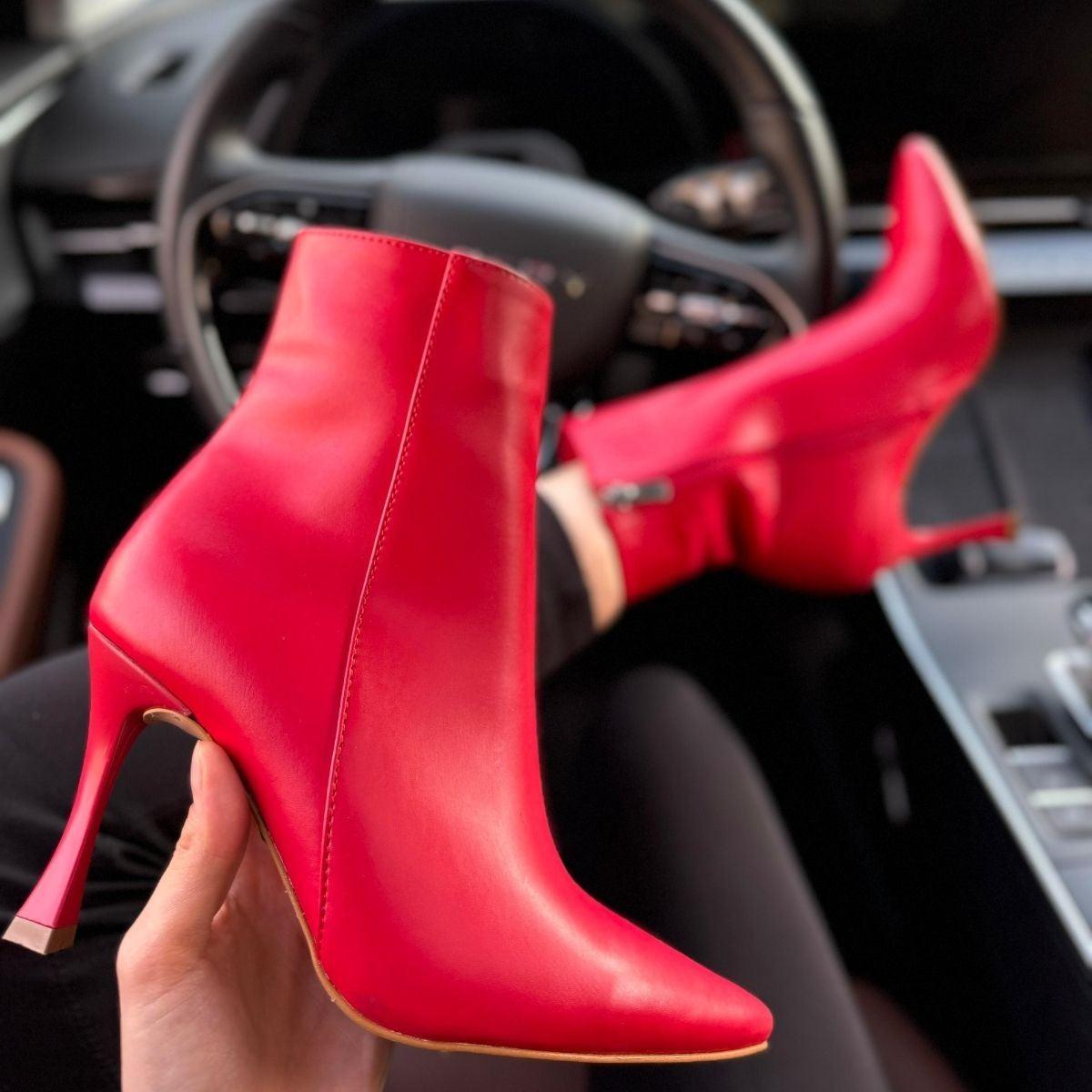 Women's Red Leather High Heel Boots - STREETMODE™