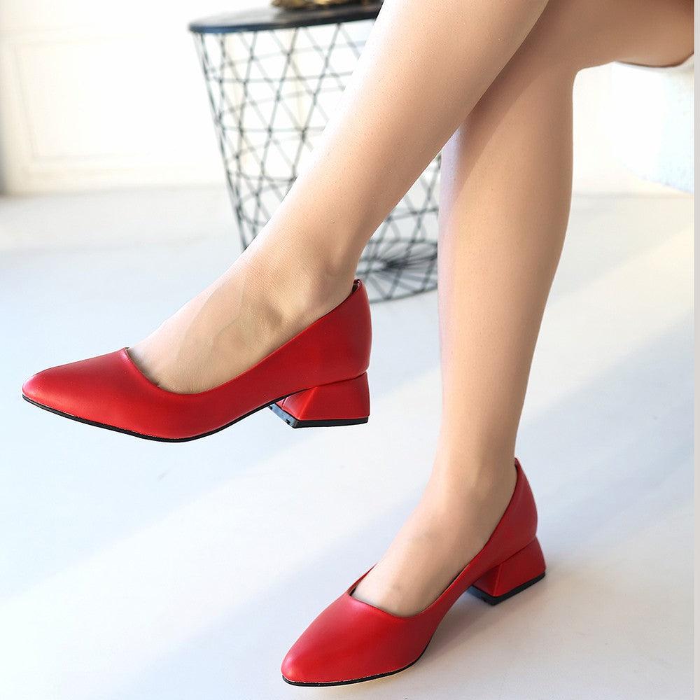 Women's Red Leather High Heel Shoes - STREETMODE™