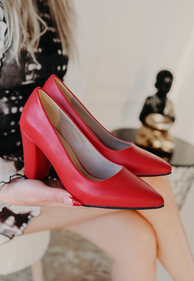 Women's Red Leather High Heel Shoes - STREETMODE™