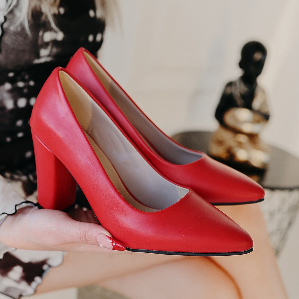 Women's Red Leather High Heel Shoes - STREETMODE™