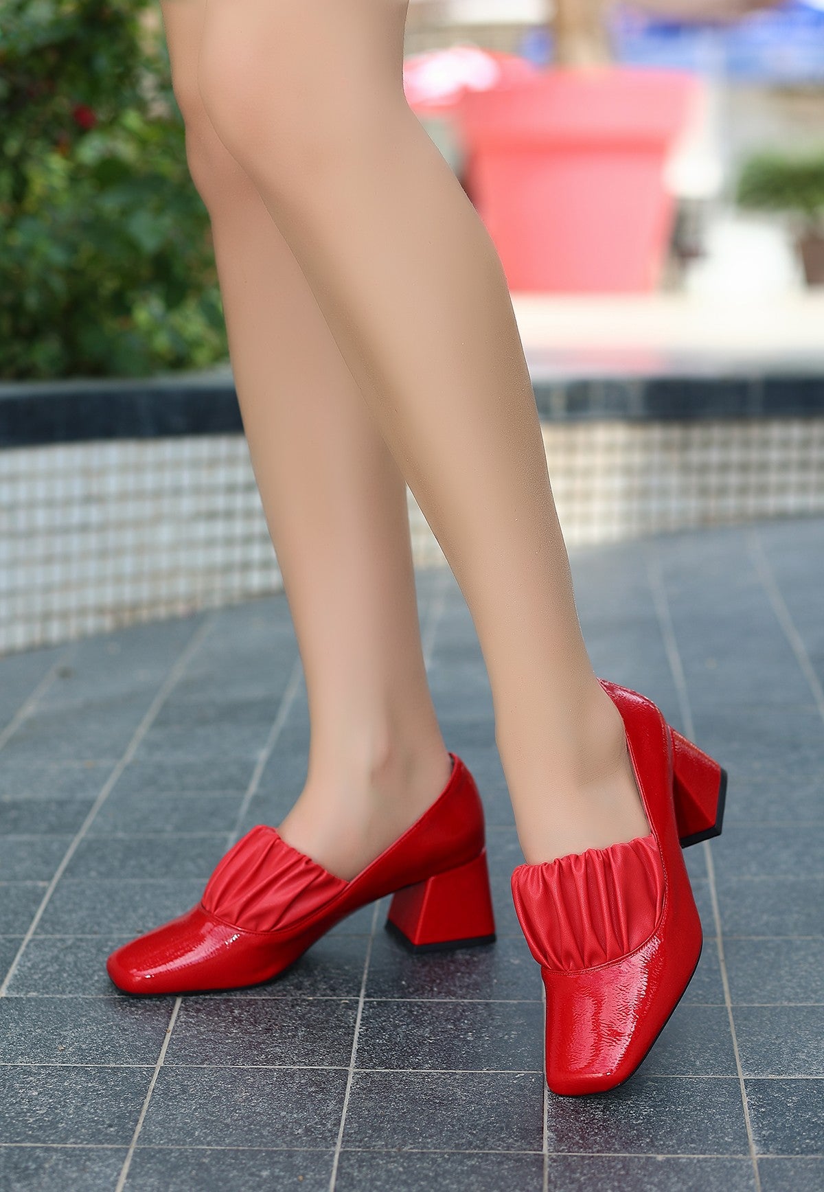 Women's Red Patent Leather Heeled Shoes - STREETMODE™