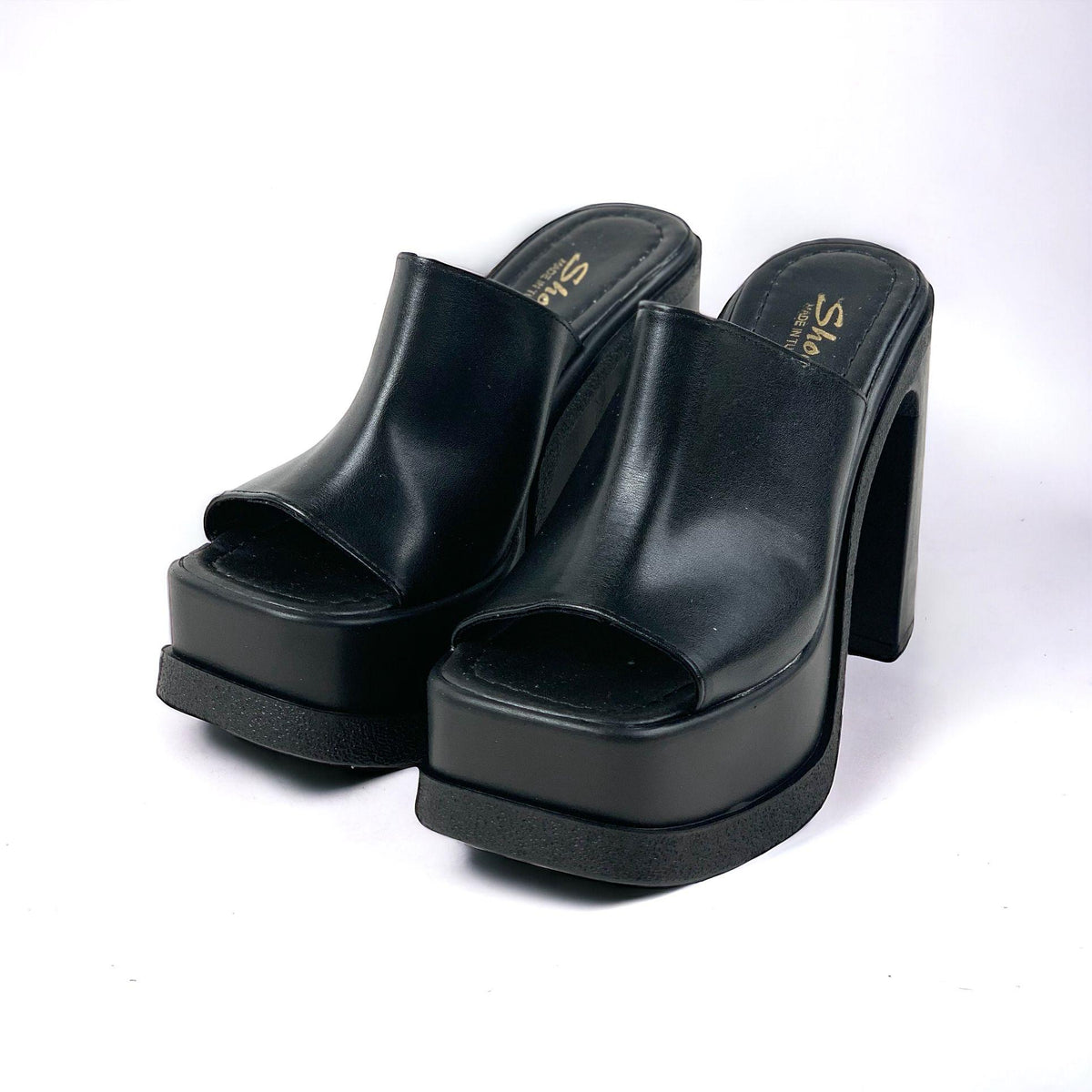 Women's Rekla Black High Platform Slippers 15 cm Heel - STREETMODE™