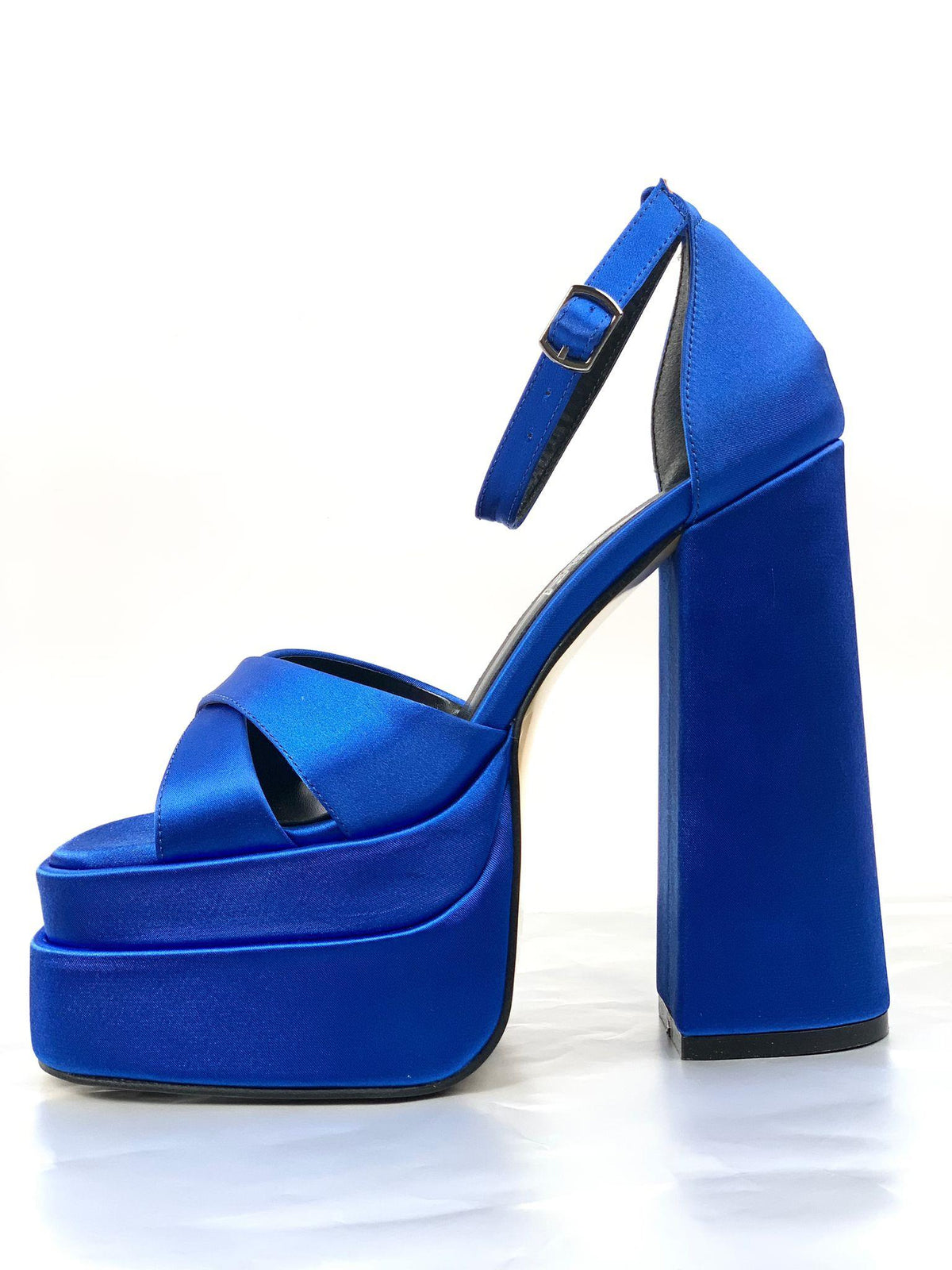 Women's Renc Blue Satin High Double Platform Heeled Sandals - STREETMODE™