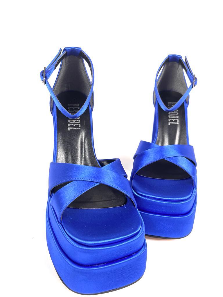 Women's Renc Blue Satin High Double Platform Heeled Sandals - STREETMODE™