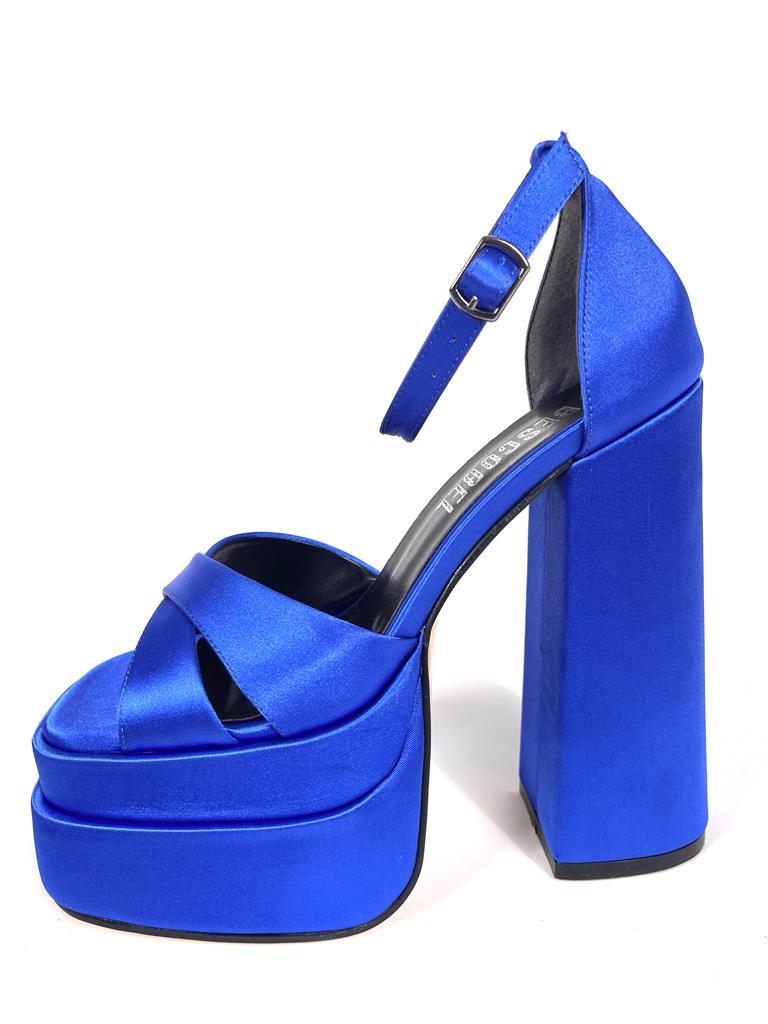 Women's Renc Blue Satin High Double Platform Heeled Sandals - STREETMODE™