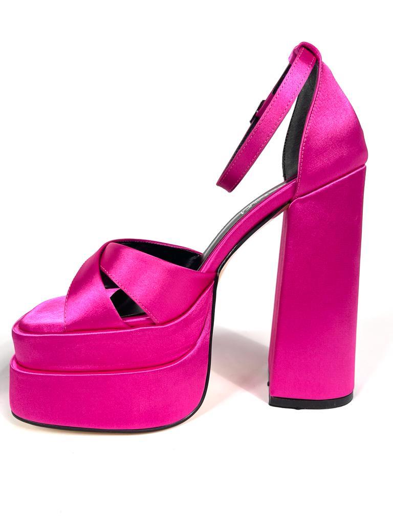 Women's Renc Fuchsia Satin High Double Platform Heeled Sandals - STREETMODE™