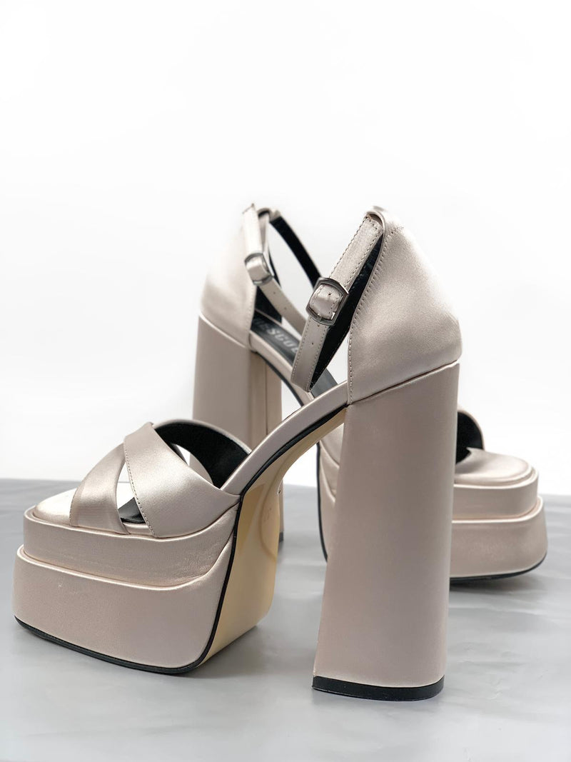 Women's Renc Mink Satin High Double Platform Heeled Sandals - STREETMODE™