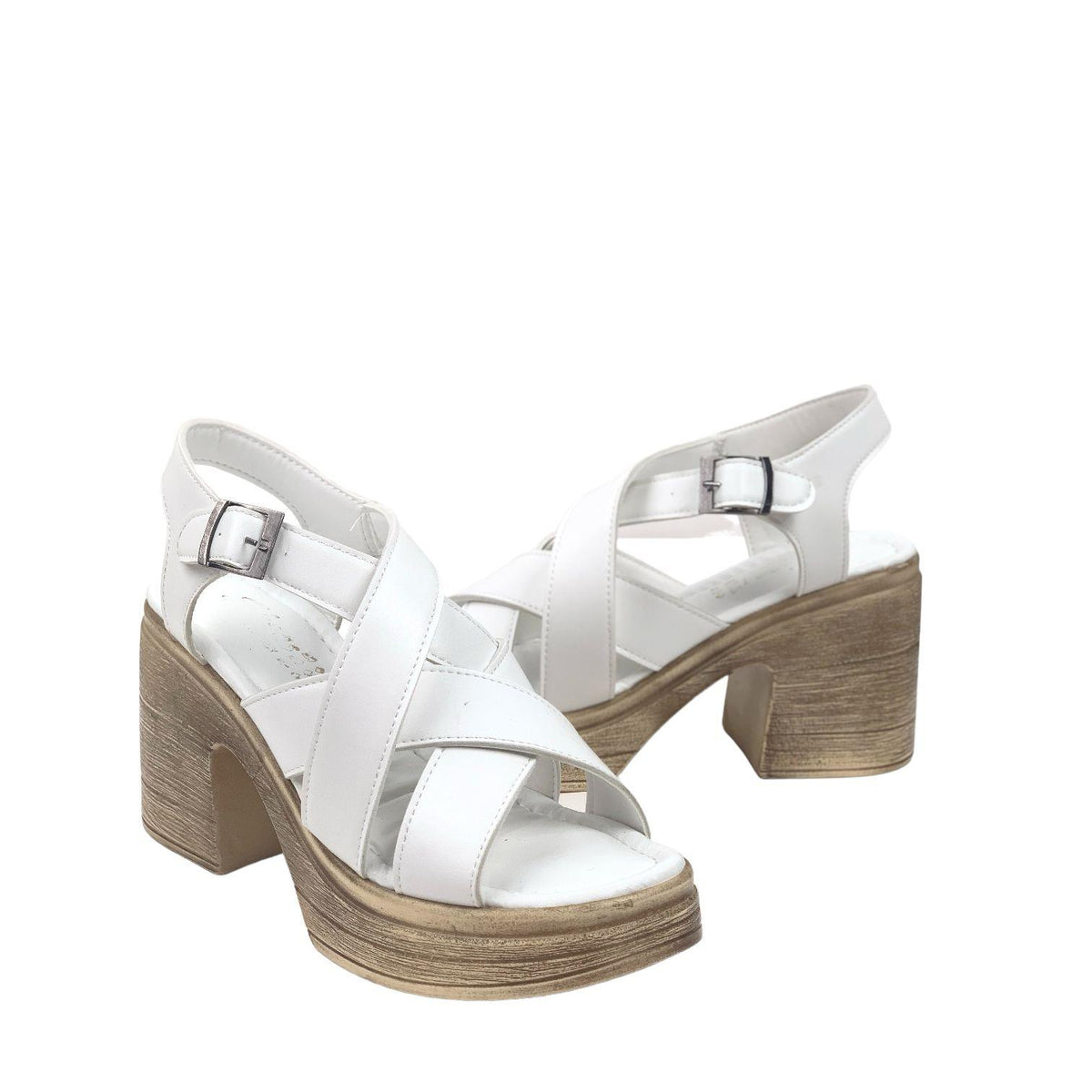 Women's Rende White Ankle Strap High Heel Platform Sandals 10 Cm Heel - STREETMODE™
