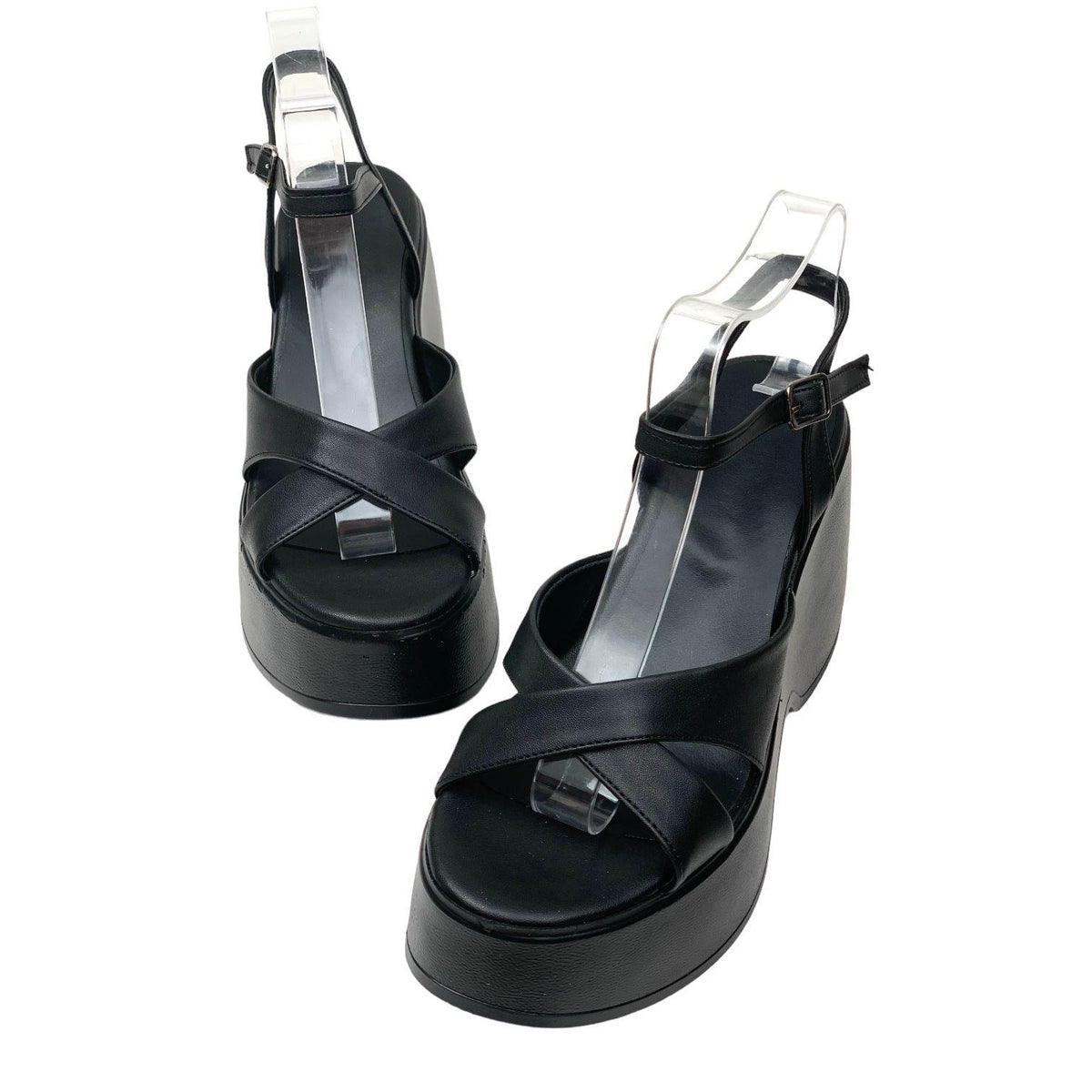 Women's Retya Black High Wedge Heel Cross Strap Sandals 10 CM - STREETMODE™