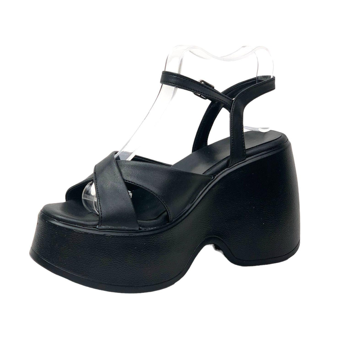 Women's Retya Black High Wedge Heel Cross Strap Sandals 10 CM - STREETMODE™