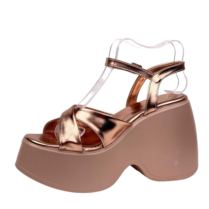 Women's Retya Gold High Wedge Heel Cross Tape Sandals 10 CM - STREETMODE™
