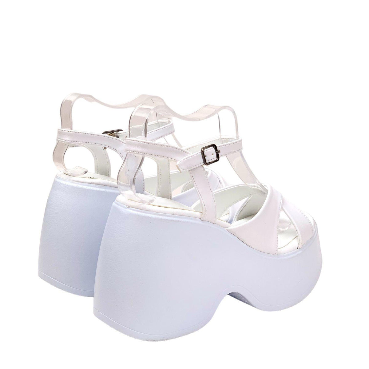 Women's Retya White High Wedge Heel Cross Strap Sandals - STREETMODE™