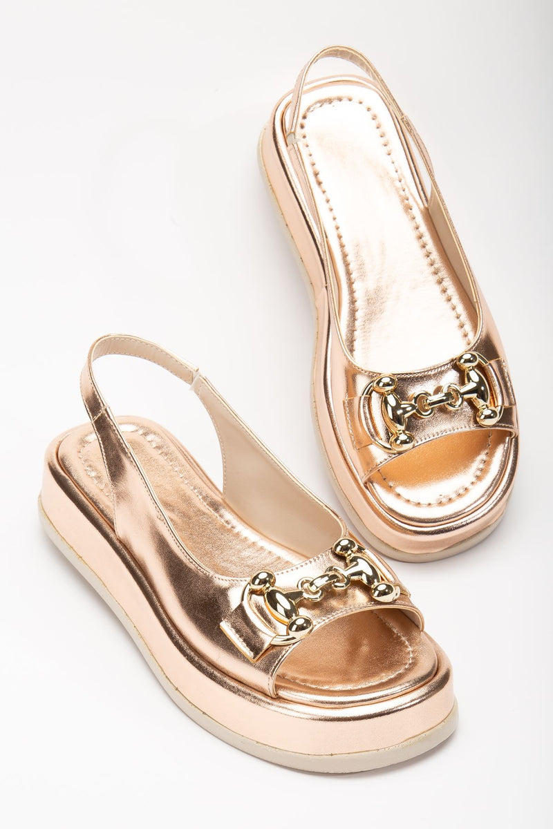 Women's Rose Gold Shiny Skin Buckle Detailed Sandals - STREETMODE™