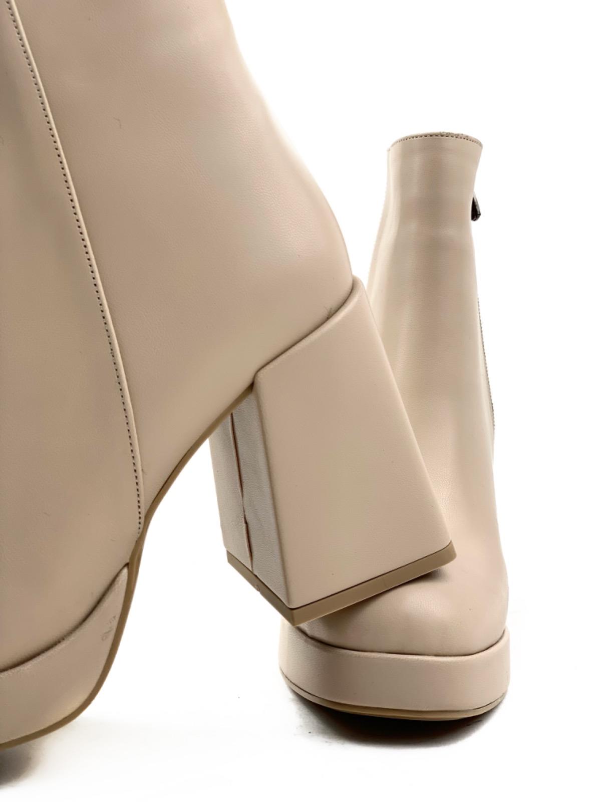 Women's Sand Beige Platform Heeled Short Leather Boots - STREETMODE™