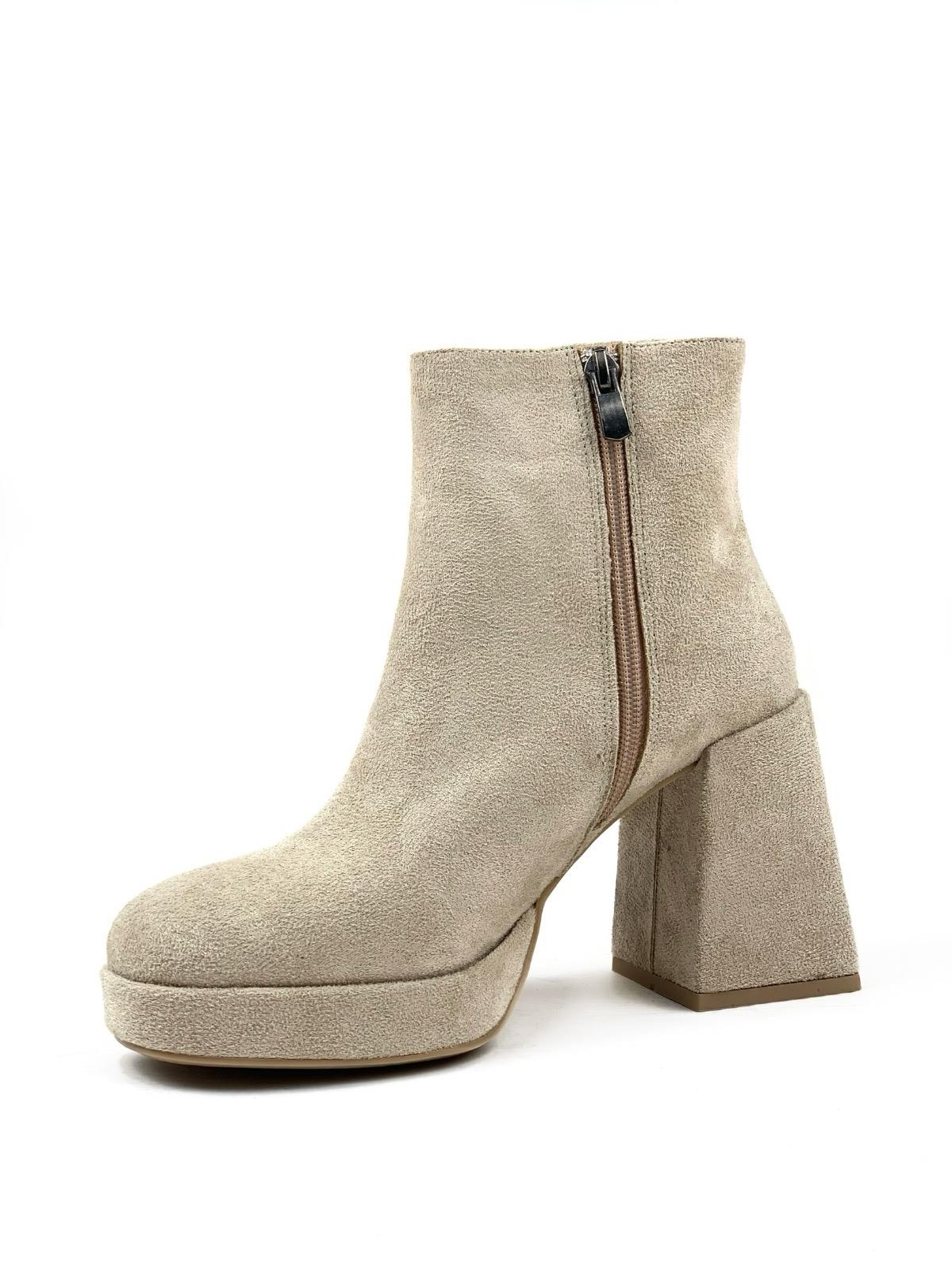 Women's Sand Beige Platform Heeled Short Suede Boots - STREETMODE™