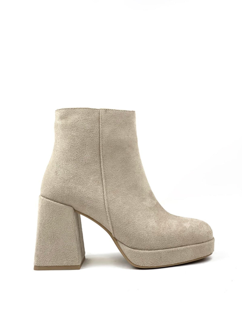 Women's Sand Beige Platform Heeled Short Suede Boots - STREETMODE™