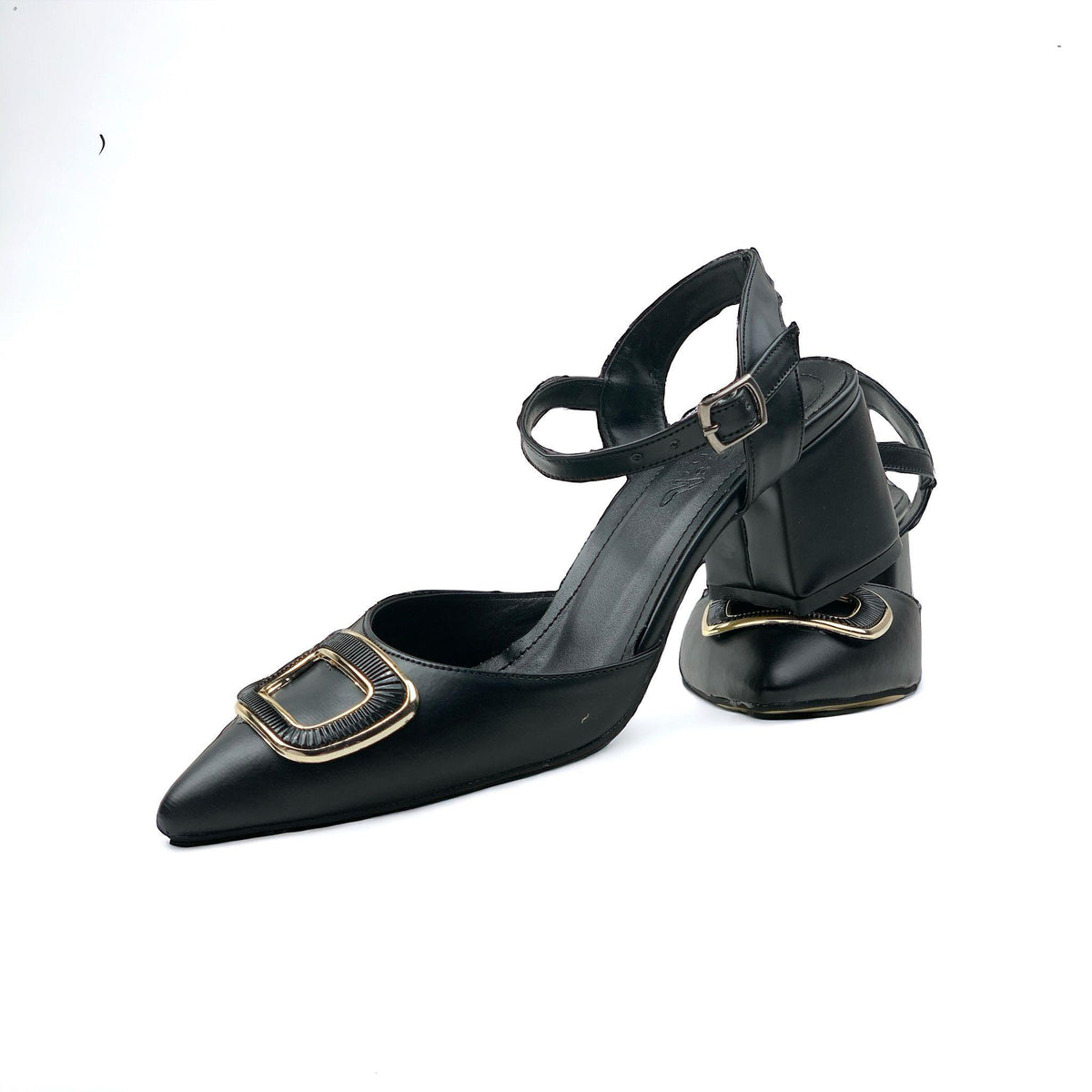 Women's Saree Black Ankle Strap Heeled Shoes Ballerinas - STREETMODE™