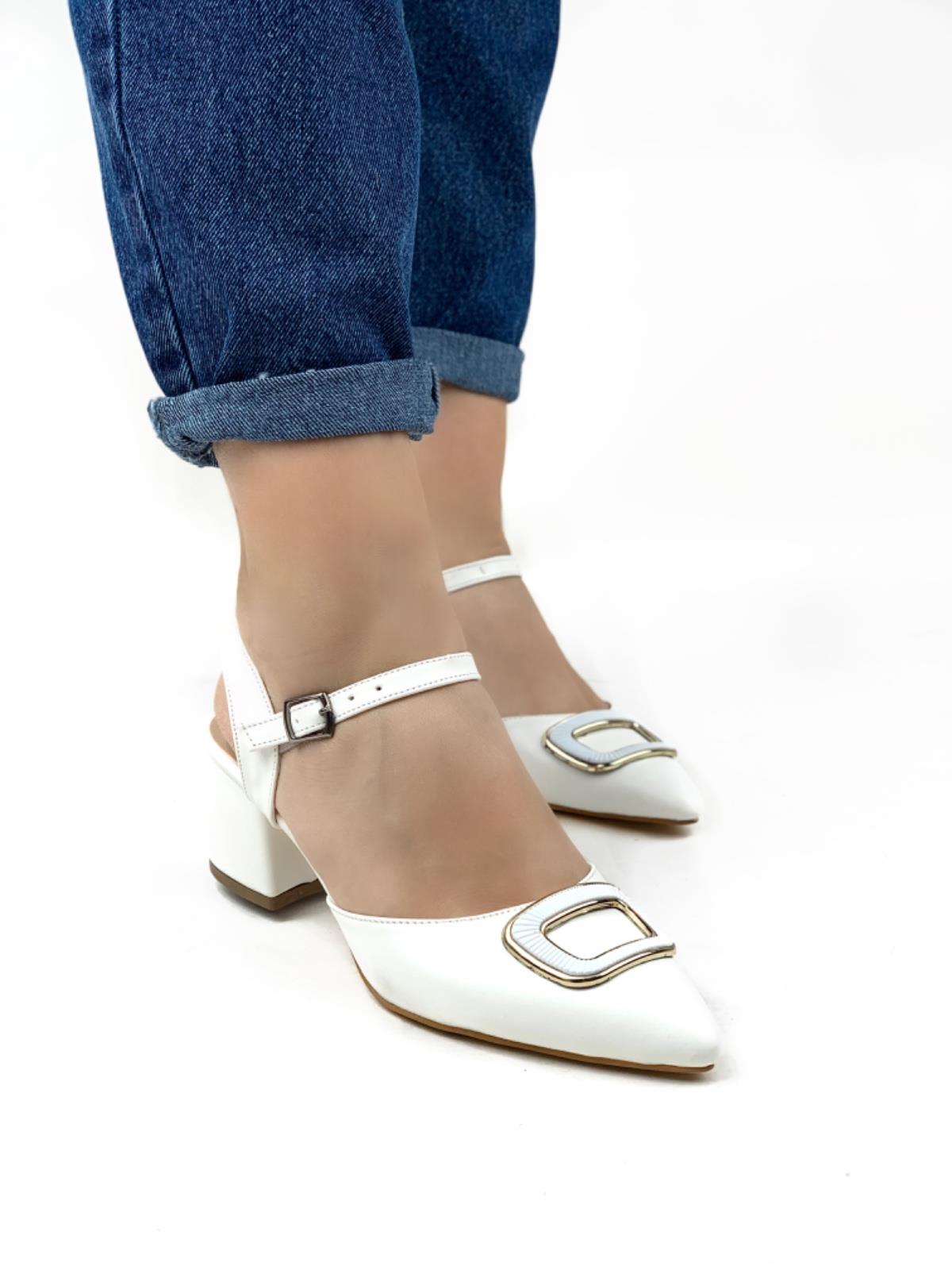 Women's Saree White Ankle Strap Heeled Shoes Ballerinas - STREETMODE™