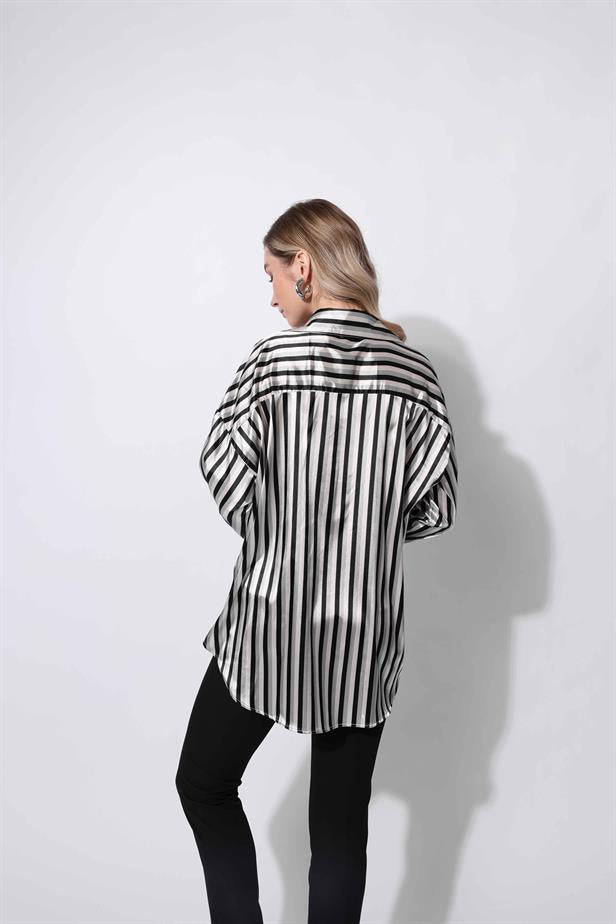 Women's Satin Striped Shirt Black - STREETMODE™
