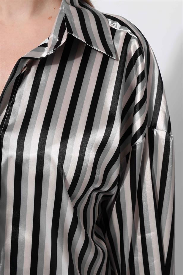 Women's Satin Striped Shirt Black - STREETMODE™