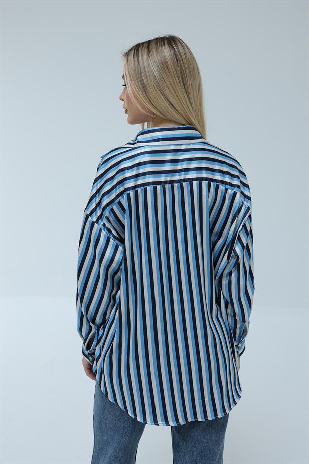 Women's Satin Striped Shirt Blue - STREETMODE™