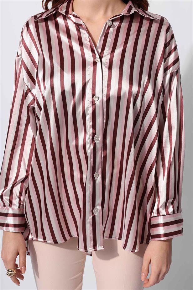 Women's Satin Striped Shirt Brown - STREETMODE™