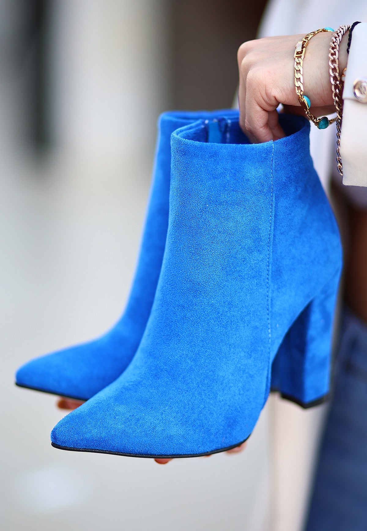 Women's Sax Blue Suede Heeled Boots - STREETMODE™