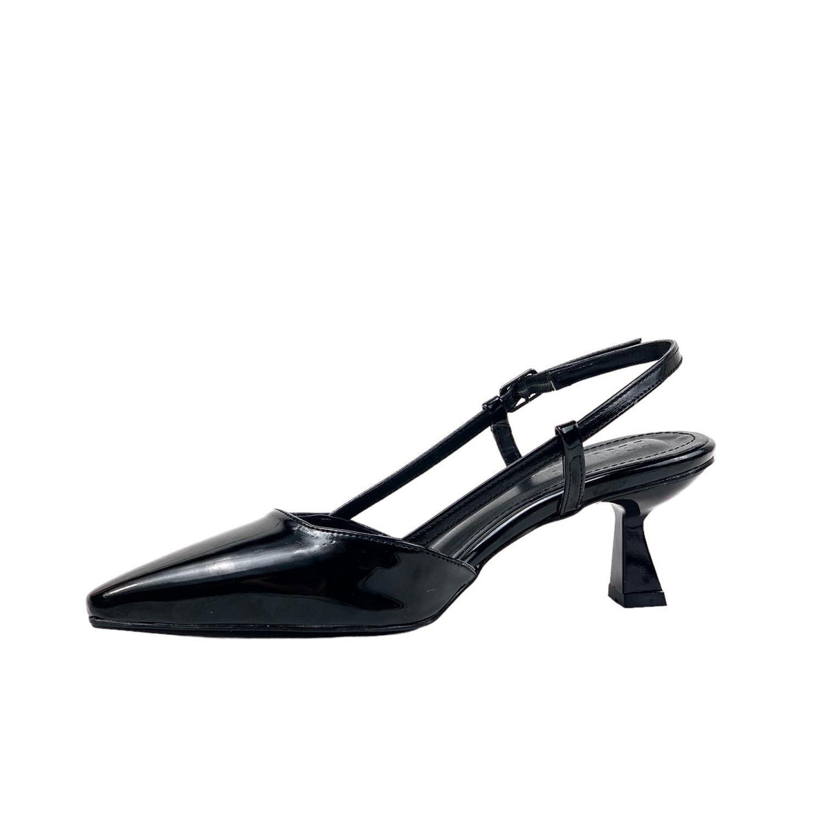 Women's Sedj Black Patent Leather Material Open Back Almond Heel Shoes 5.5 Cm - STREETMODE™