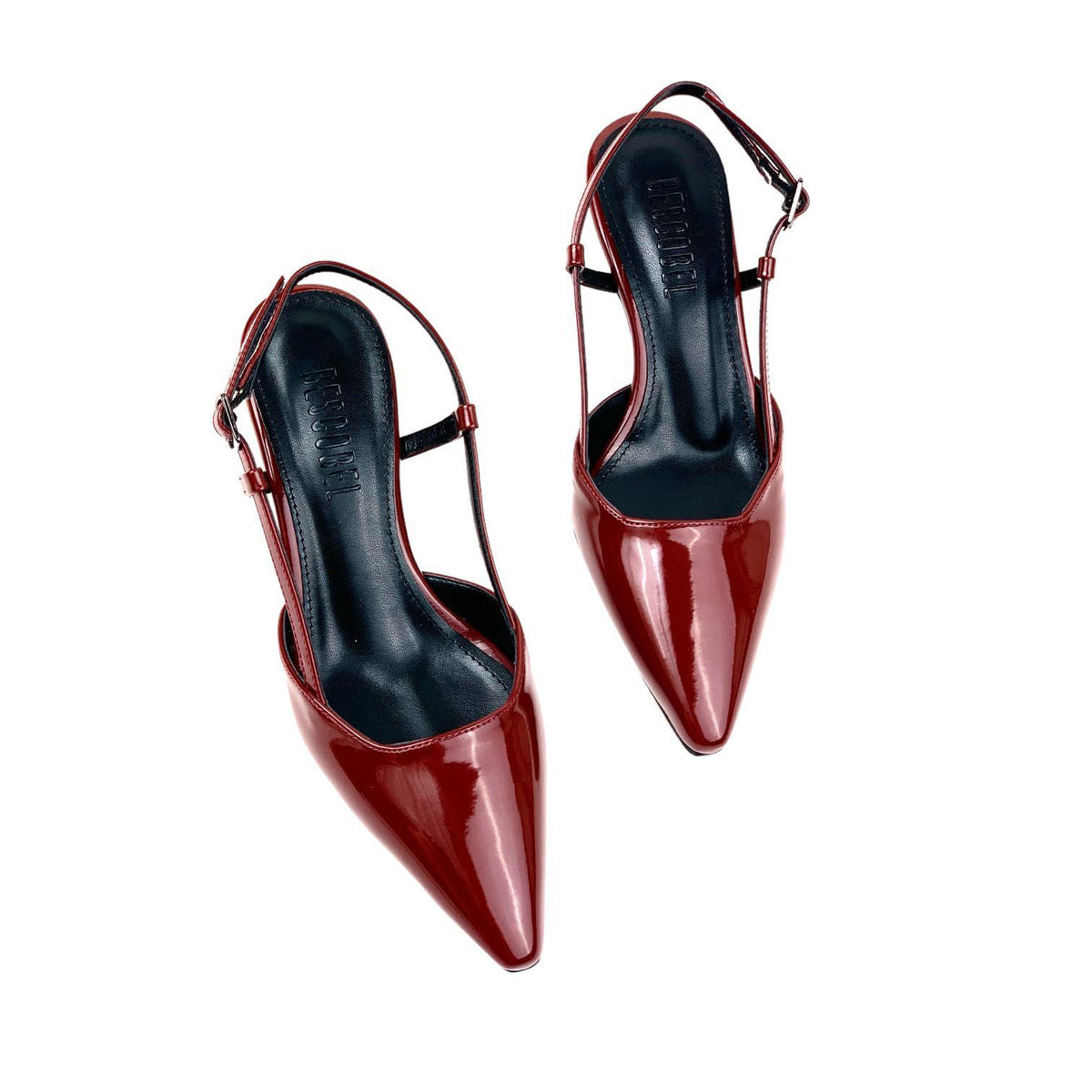 Women's Sedj Burgundy Patent Leather Material Open Back Almond Heel Shoes 5.5 Cm - STREETMODE™