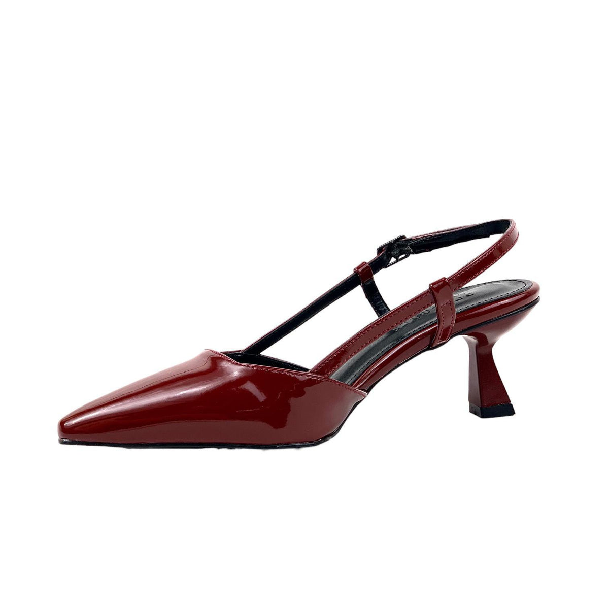 Women's Sedj Burgundy Patent Leather Material Open Back Almond Heel Shoes 5.5 Cm - STREETMODE™