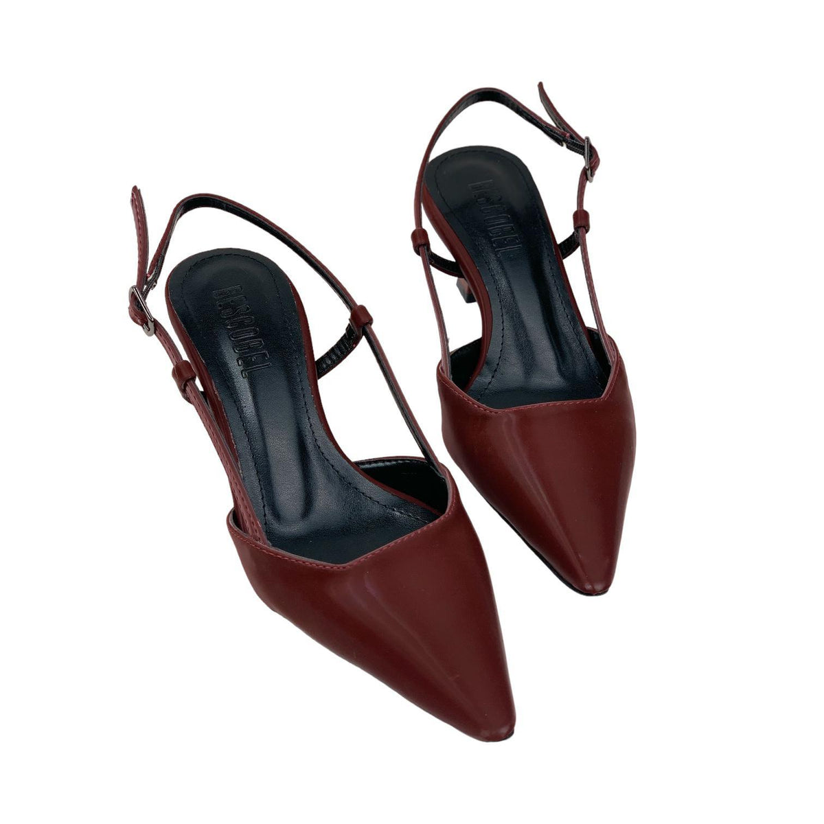 Women's Sedj Burgundy Silk Material Open Back Almond Heel Shoes 5.5 Cm - STREETMODE™