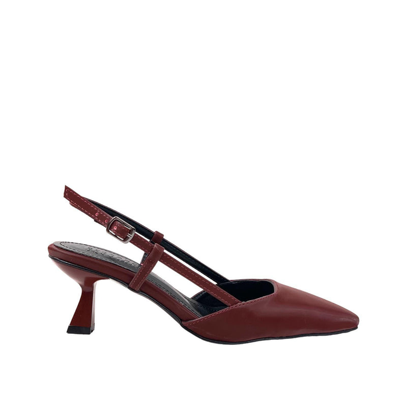 Women's Sedj Burgundy Silk Material Open Back Almond Heel Shoes 5.5 Cm - STREETMODE™