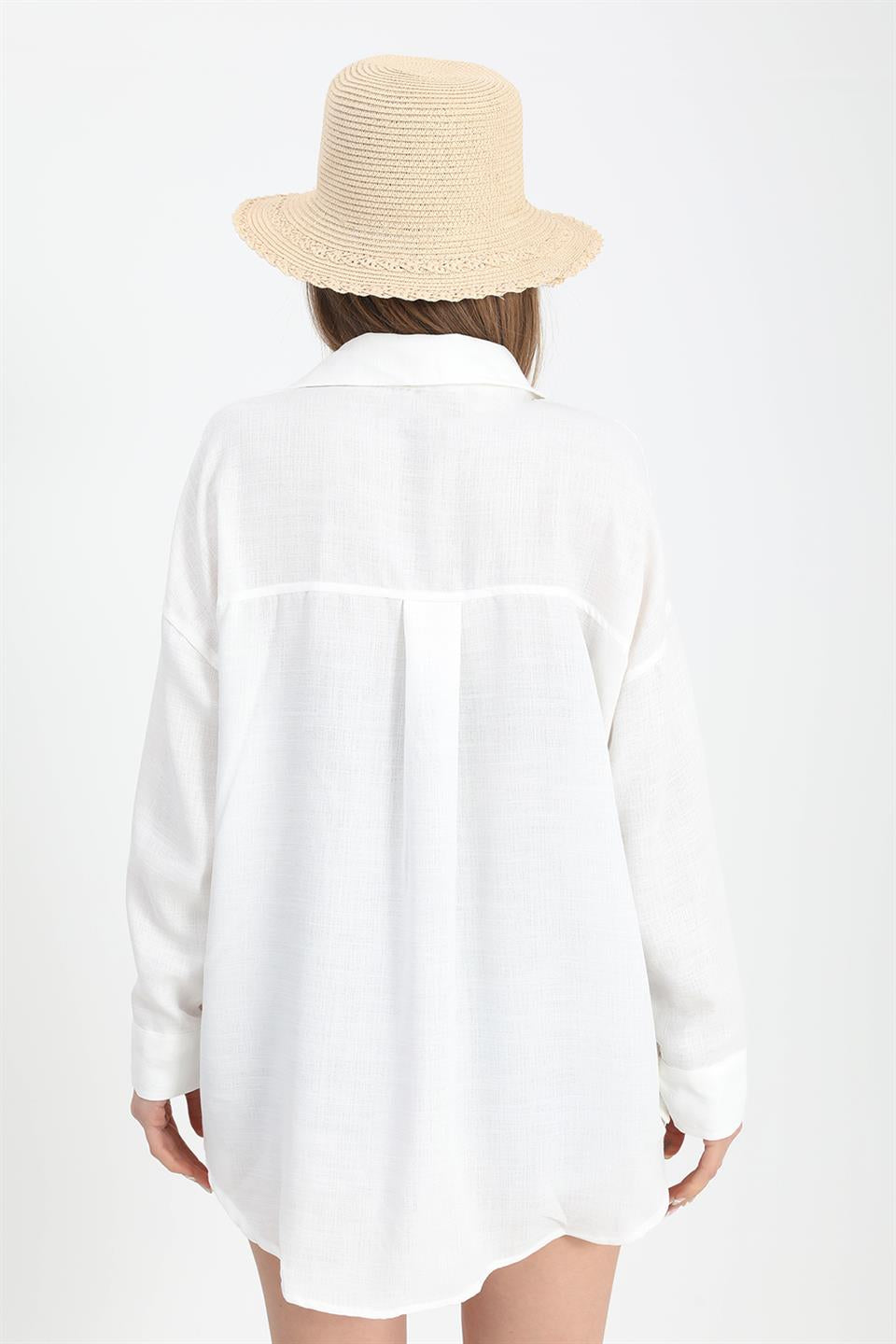 Women's Shirt Linen With Eye Embroidery - Ecru - STREETMODE™