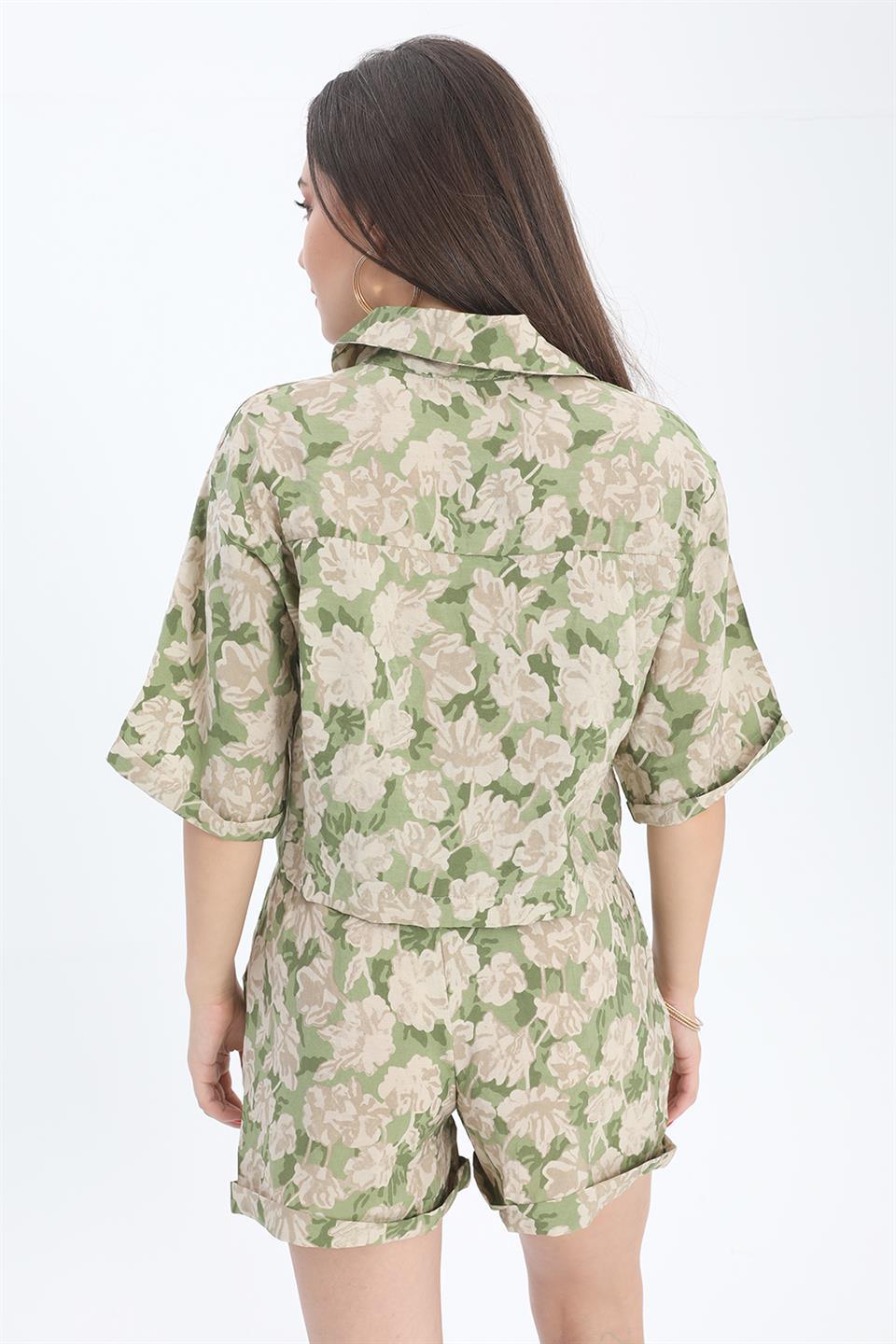 Women's Shirt Printed Double Layer Sleeve - Green - STREETMODE™ DE