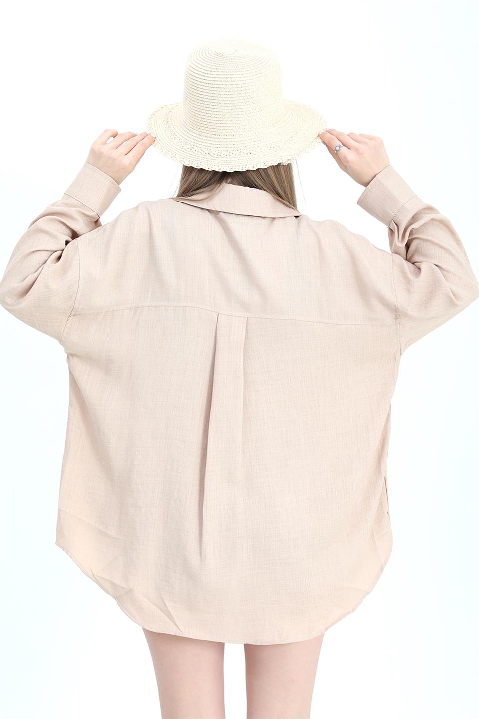 Women's Shirt With Linen Eye Embroidery - Beige - STREETMODE™