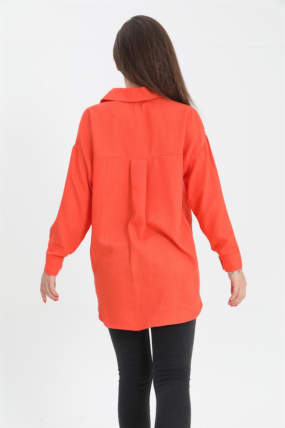 Women's Shirt With Linen Eye Embroidery - Orange - STREETMODE™