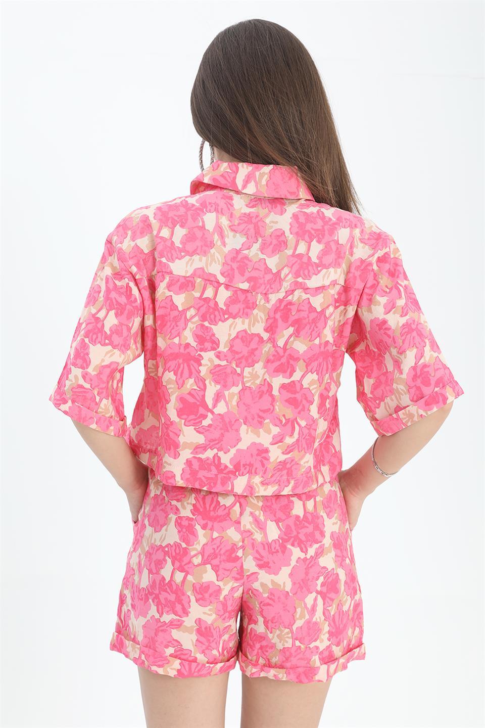 Women's Shirt with Printed Double Layered Sleeve - Fuchsia - STREETMODE™ DE