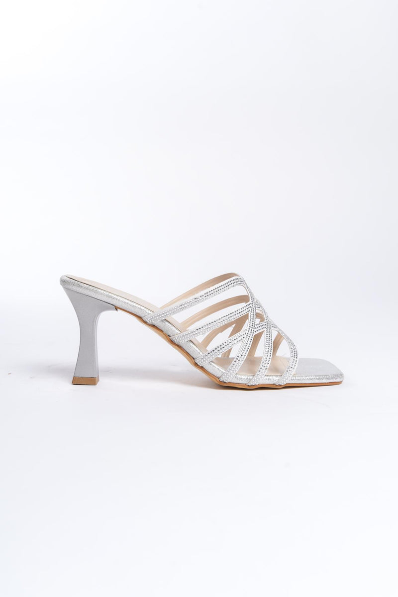 Women's Silver Stone Detailed 8 cm Heel Slippers - STREETMODE™