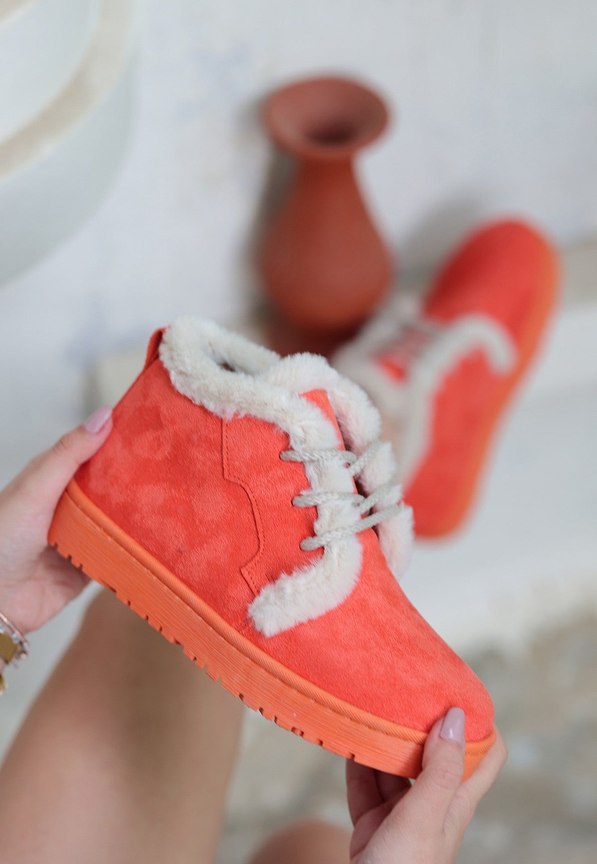 Women's Simya Orange Suede Lace Up Boots - STREETMODE™