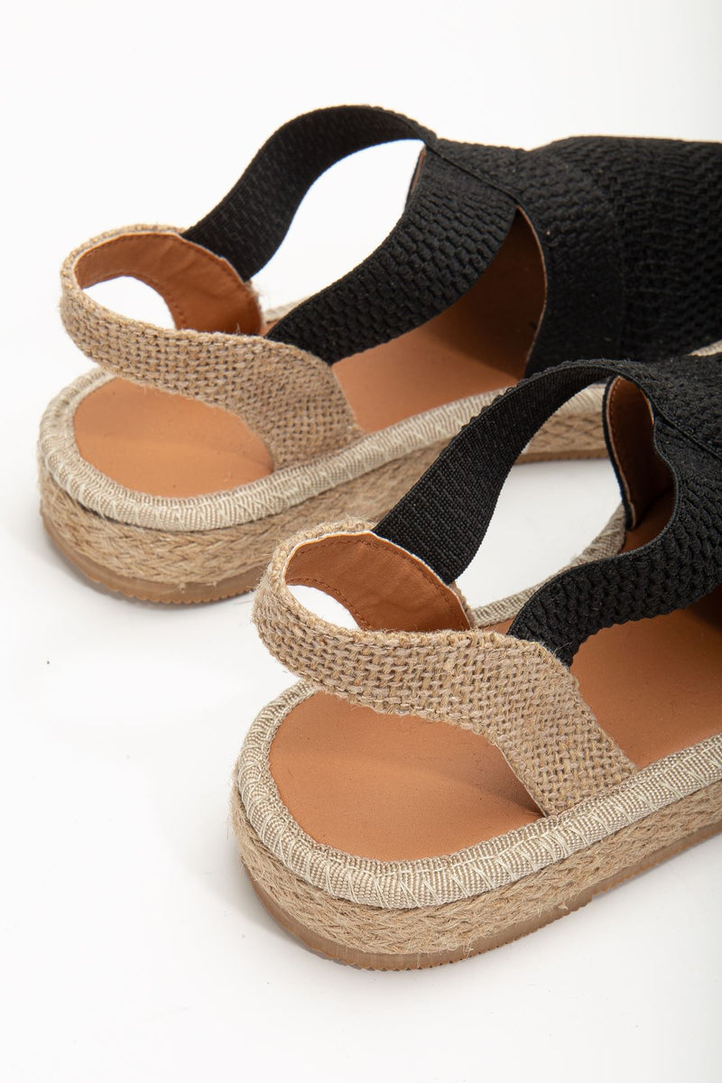 Women's Sirena Black Knitwear Wicker Detailed Espadrille - STREETMODE™