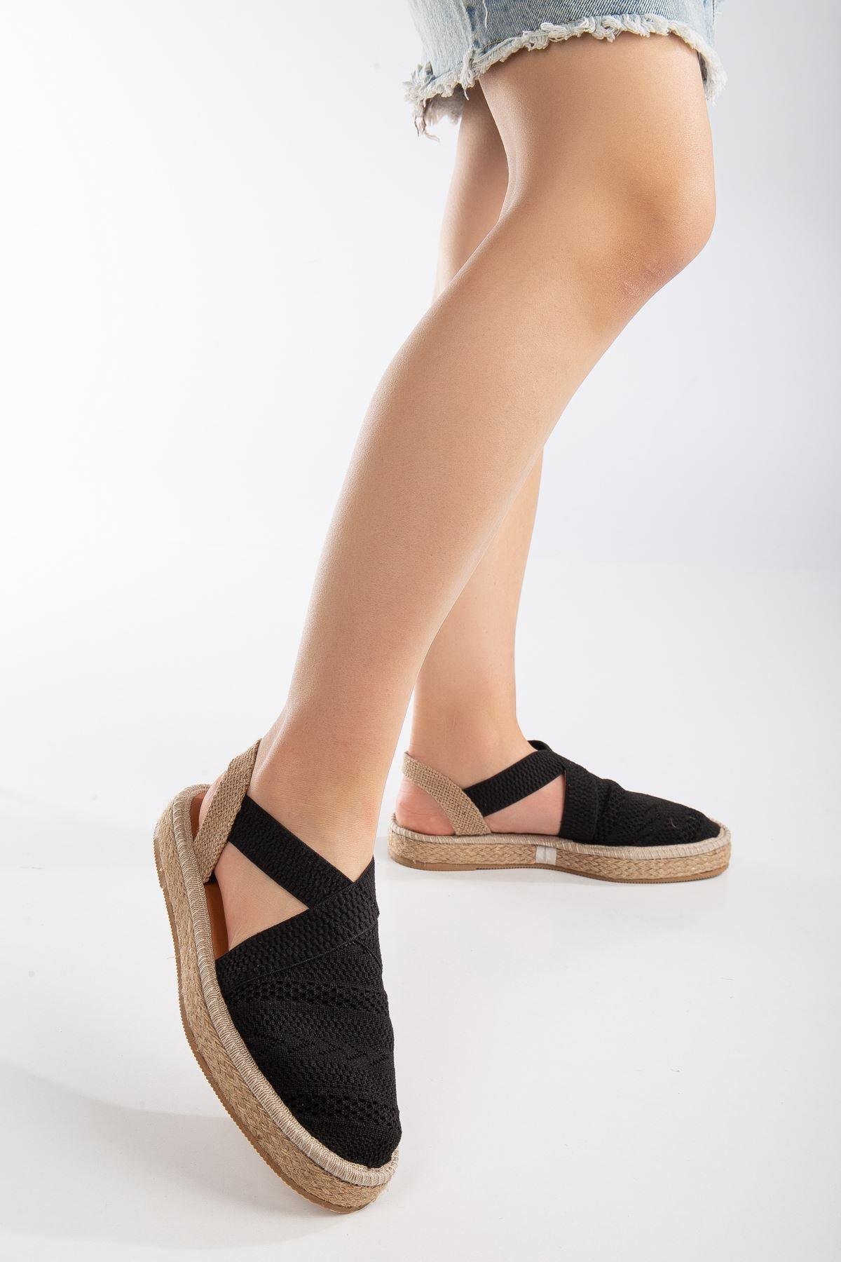 Women's Sirena Black Knitwear Wicker Detailed Espadrille - STREETMODE™