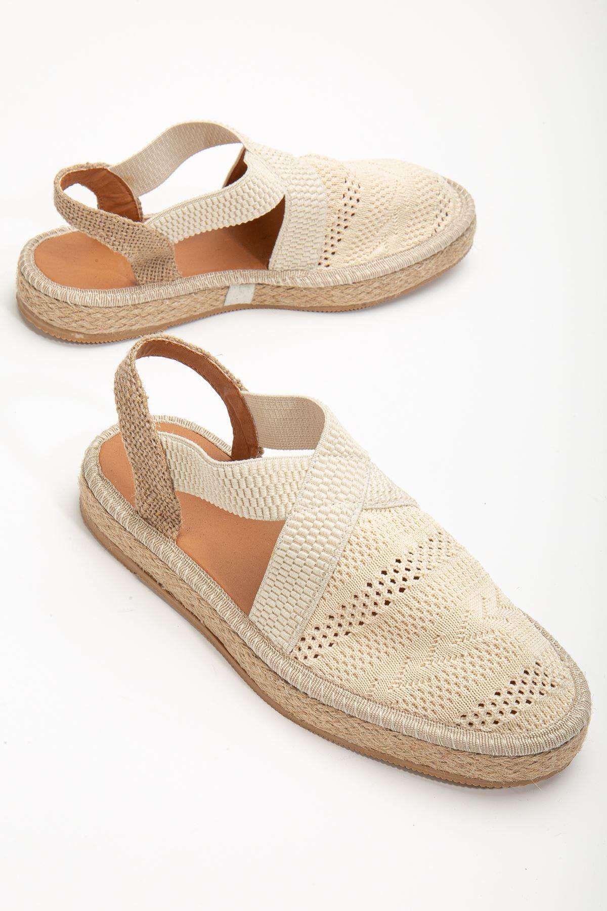 Women's Sirena Cream Knitwear Wicker Detailed Espadrille - STREETMODE™