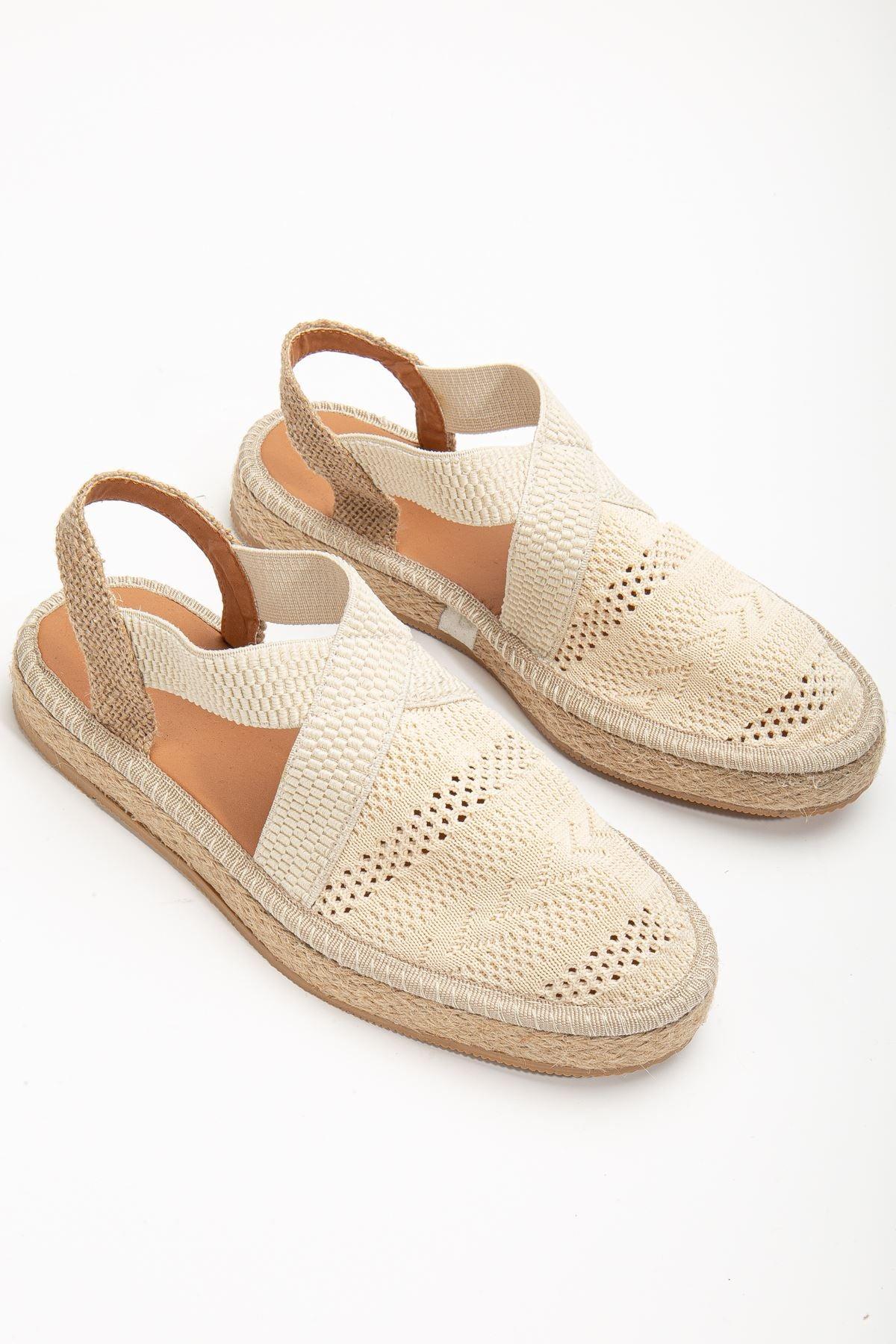 Women's Sirena Cream Knitwear Wicker Detailed Espadrille - STREETMODE™