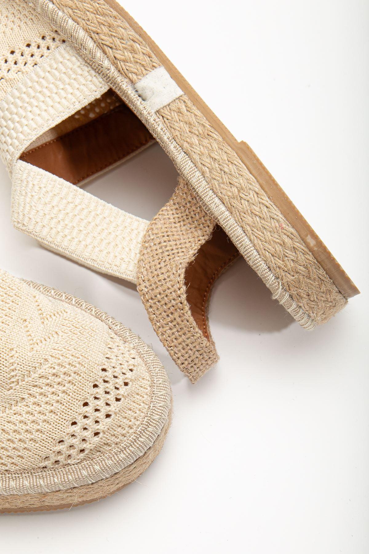 Women's Sirena Cream Knitwear Wicker Detailed Espadrille - STREETMODE™