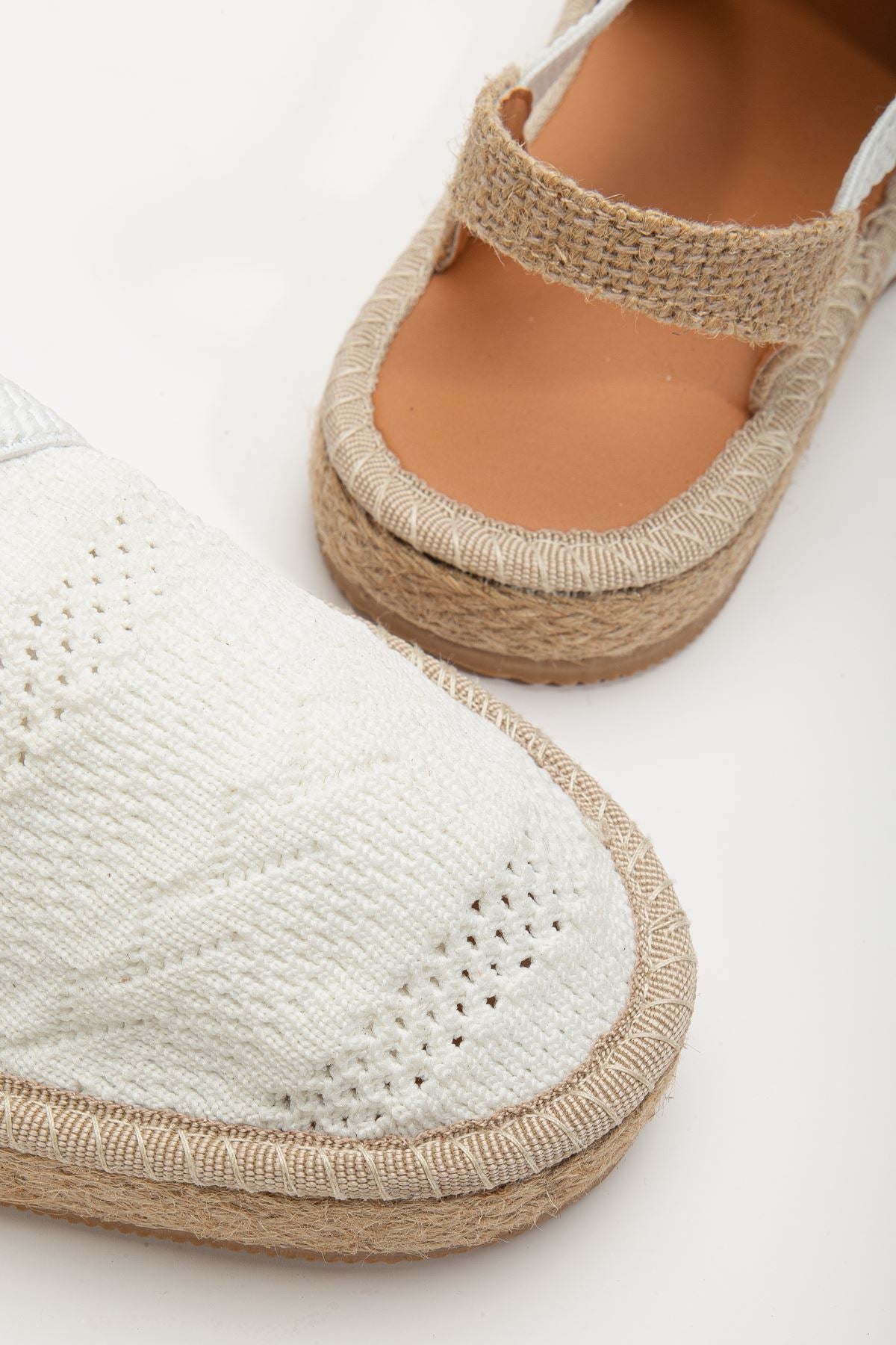 Women's Sirena White Knitwear Wicker Detailed Espadrille - STREETMODE™