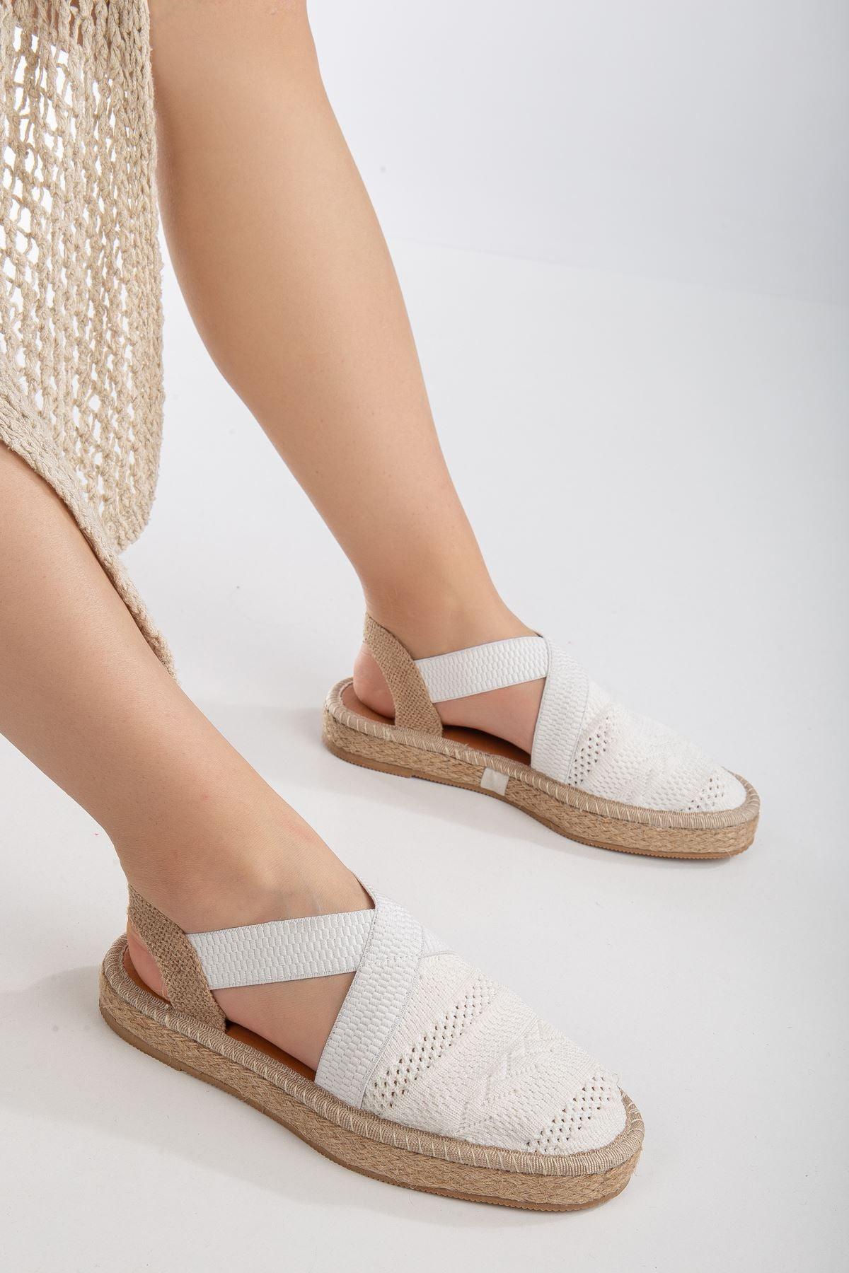 Women's Sirena White Knitwear Wicker Detailed Espadrille - STREETMODE™